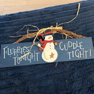 Festive Snowman Holiday Sign - Blue and White